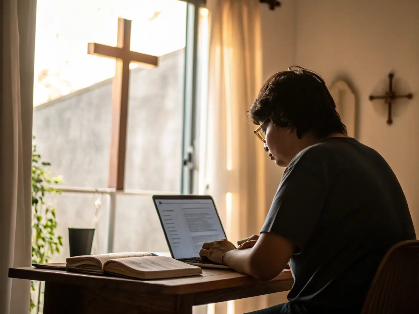 A person is reading an article on a laptop, the article is about decision-making for Manifestors in Human Design.