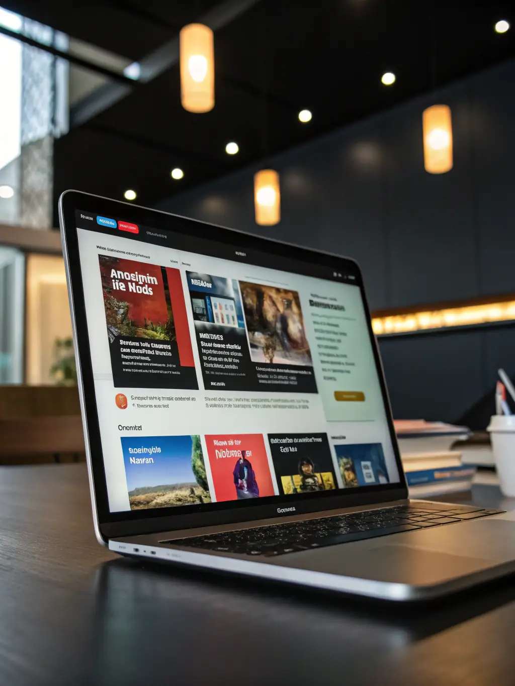 A visual of a digital library interface with various content thumbnails and categories, representing the Leadership Content Library service.